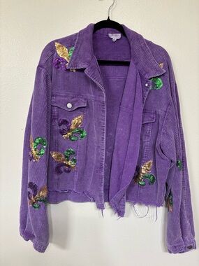 Mardi Gras Purple Embellished Corduroy Jacket -